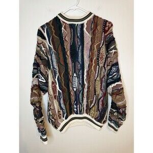 Vintage Cotton Traders 3D Knit Sweater Mens Coogi Style Multicolor 90s Size L